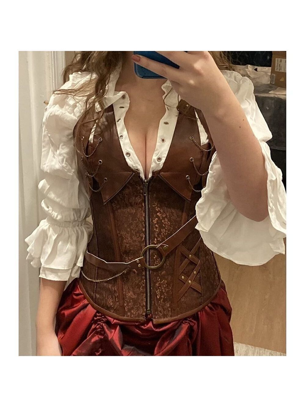 Steampunk Corset Top Steel Boned Underbust Renaissance Brown Leather Cosplay NWT